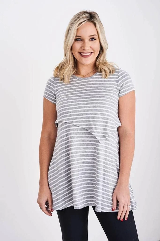 Latched Mama Nursing Peekaboo Back Tunic - Heather Grey Stripe - Image 1 of 4