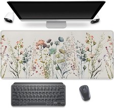Watercolor Plant Flowers Desk Pad Mouse Pad,Floral Prints Extended Large Gaming