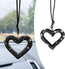 Bling Heart Car Mirror Decor Hanging, Crystal Rhinestone Rear View Mirror Hangin