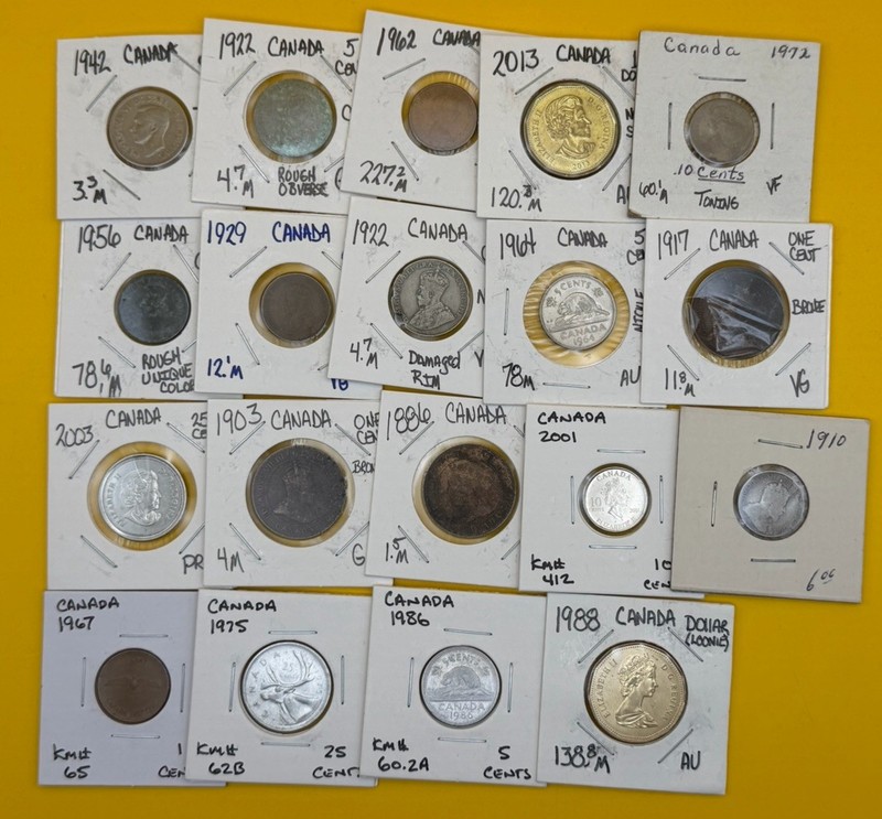 Lot Of 19 Canadian Coins 1886-2013
