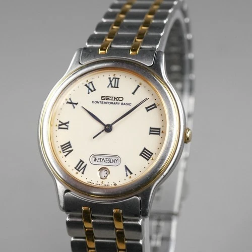 SEIKO 1991 Vintage 5H23-6B90 Men's Watch Silver 33mm New Battery