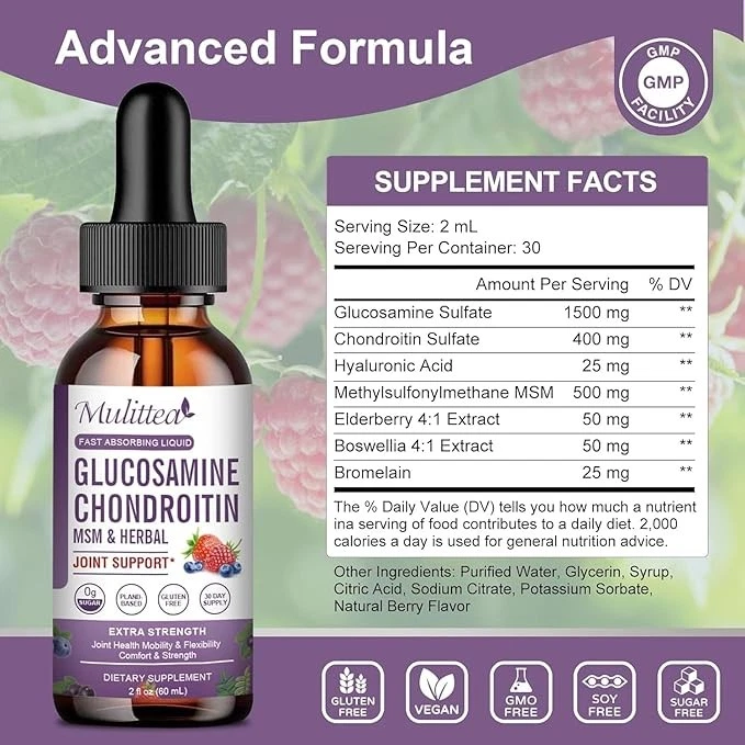 Glucosamina Condroitina MSM Gotas Líquidas Suplemento de Soporte Articular Extra Fuerza Foto 4 de 4