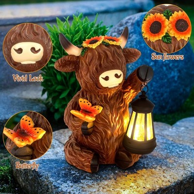 Highland Cow - Statua da giardino ad energia solare per esterni