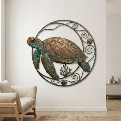 #ad Sea Turtle Metal Wall Art Nautical Turtle Wall Hanging Ocean Theme Metal Sign $64.49