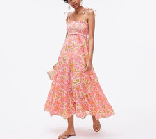 J.Crew  Womens Dress XS Tie-Shoulder Floral Pansy Print Maxi Tiered Sun Smocked