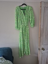 Oliver Bonas Green Midi Shirt Dress Tie Belt 10 NWT Floral Design