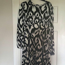 Tu Woman Animal Print V-Neck Long Sleeve Midi Dress UK 14 Black & White