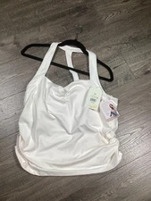 Blogilates 3X White Sweetheart Tank Halter T-Back Ruched Neckline Shelf Bra New