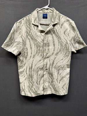 Steel & Jelly Men's XL Beige Gray Abstract Short Sleeve Button-Up