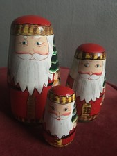 MATRYOSHKA RUSSIAN WOODEN BABUSHKA SANTA CLAUS SET OF 3 NESTING DOLLS
