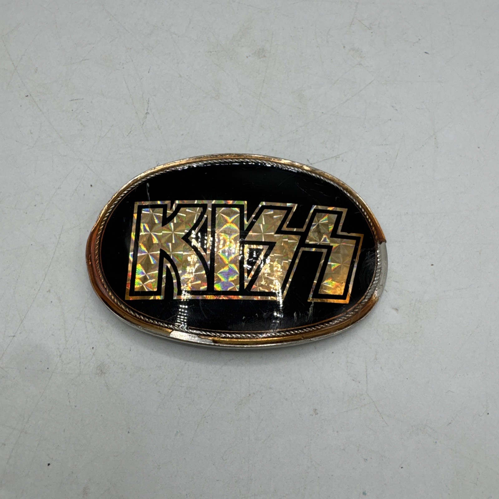 Vintage KISS Belt Buckle Black Prism Logo 1977 Pacifica Ace Peter Gene Paul