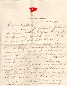 letter sent 1925 on board of the s. s. "adriatic"