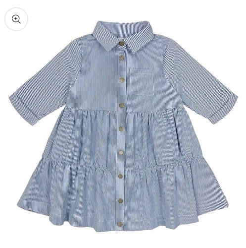 Teela Denim Pinstripe Tiered Dress Girls 12 Button Down Collared Knee Length
