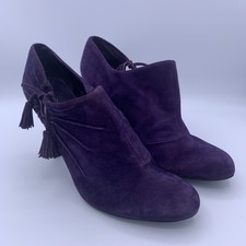 Nine West Heels Women Side cutout w Tassel Purple Suede Leather Sz 7.5M Sexy