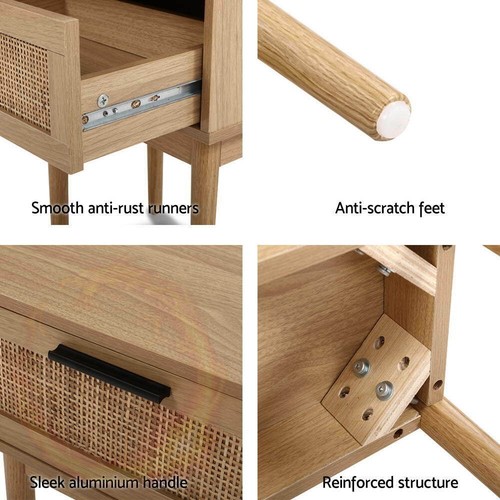 Artiss Bedside Tables Table 1 Drawer Storage Cabinet Rattan Wood Nightstand - Picture 7 of 8