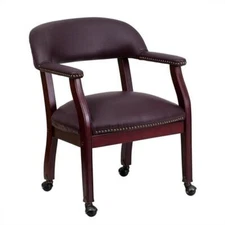 Scranton & Co Leather Arm Guest Chair with Casters in Burgundy