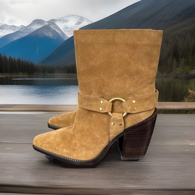 RAG & BONE Boots Rio Suede Harness Western Booties Sabbia Leather Heels Size 39