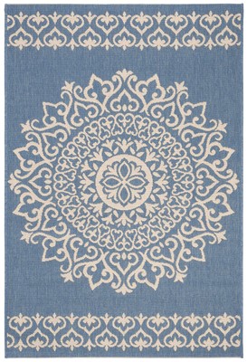 Beach House Collection 2' 2' x 4' Cream/Blue BHS138N Oriental Medallion Indoo...