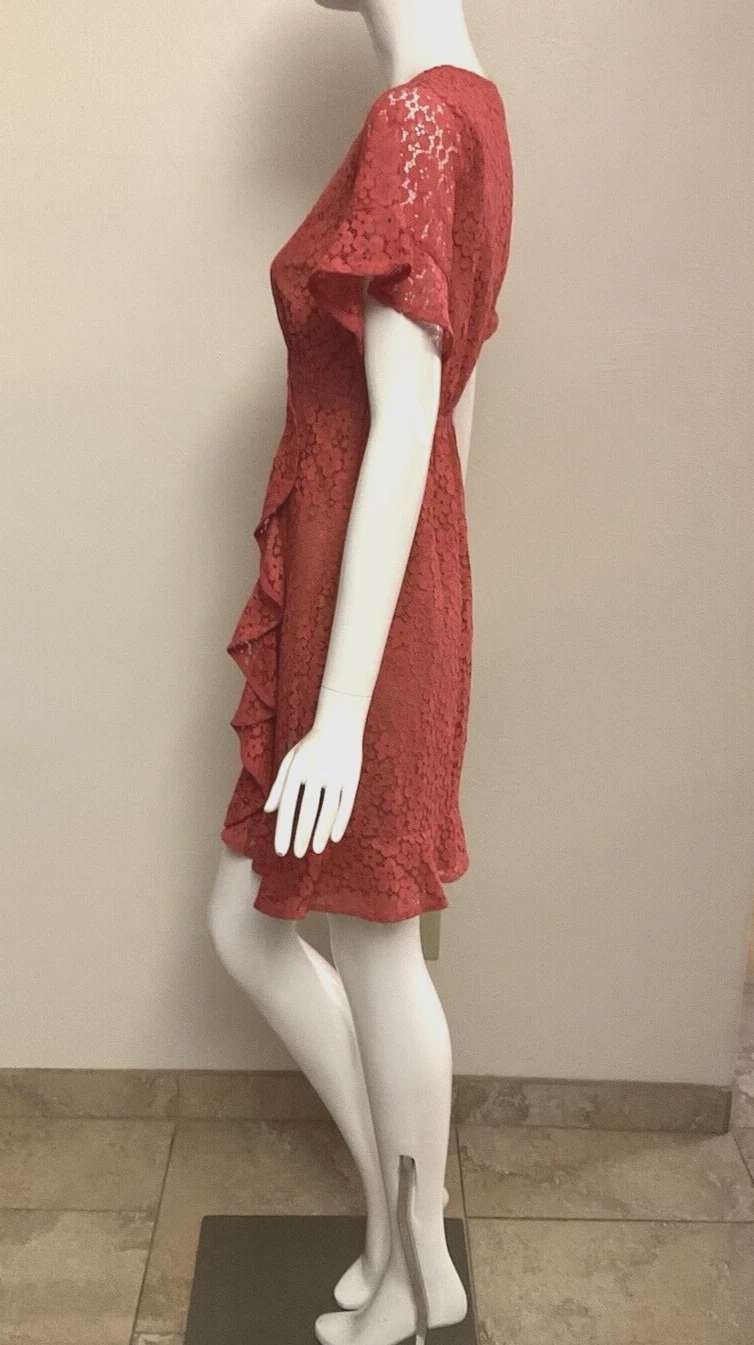 Abito Michael Kors manica corta scollo a spillo pizzo geranio linea A taglia XS nuovo con etichette