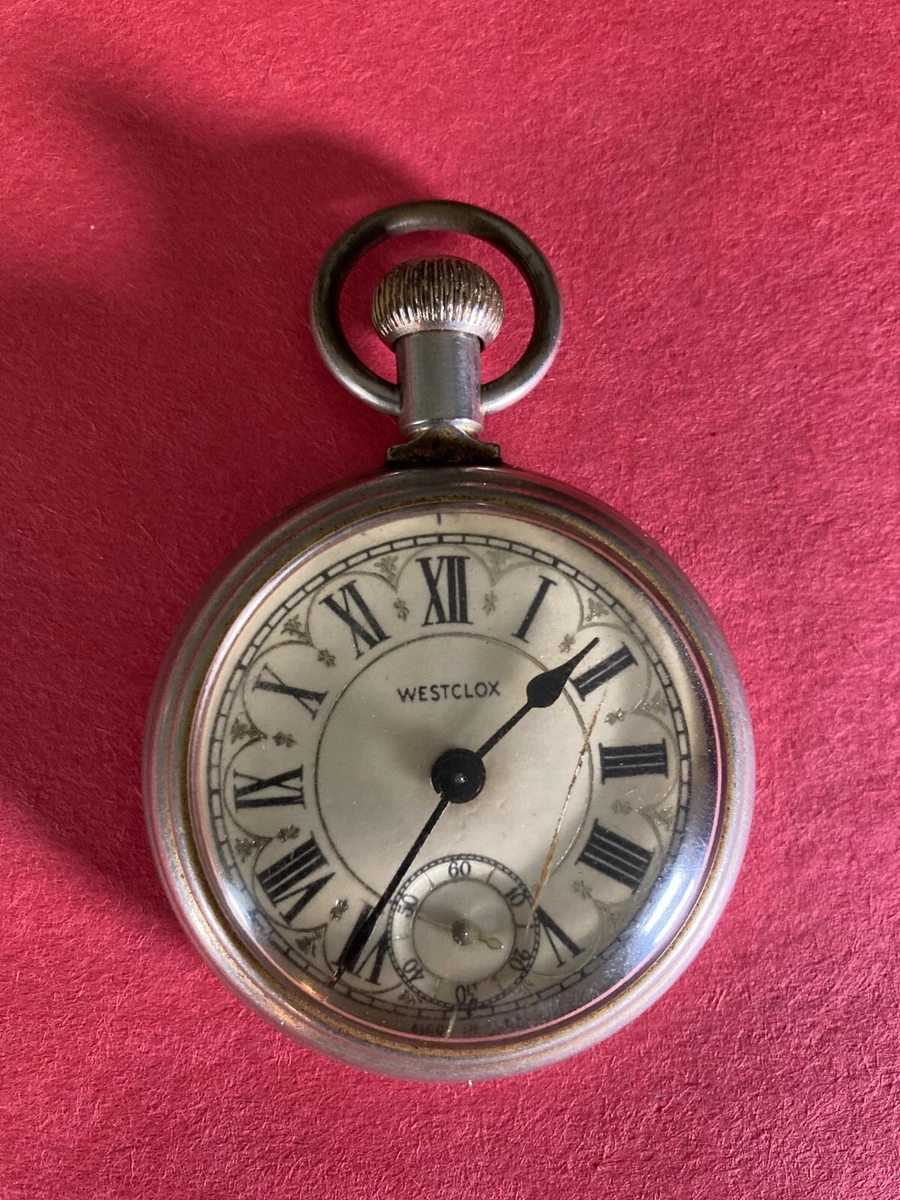 Westclox pocket watch train engraved on back sale