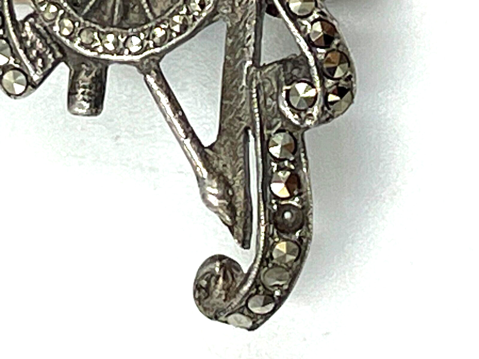 Antique Solid Silver & Marcasite Royal Crest Crow… - image 15