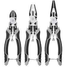 3Pcs Combination Pliers Set 8" Wire Cutter Stripper Diagonal Linemans Plier Tool