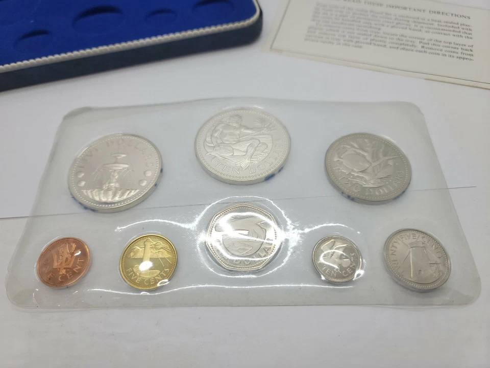Vintage 1973 Barbados Silver Proof Set 8 Coin Set  / Box & COA 925 and 800 silve - Image 3 of 4