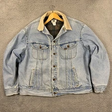 Vintage Lee Trucker Denim Jacket Mens XL-2XL Wool Blanket Lined Corduroy Collar