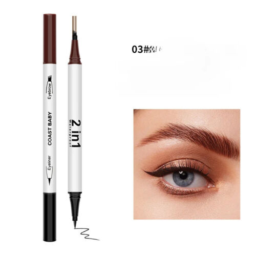 2 in1 Double Head Eye liner Brow Pencil Make up Waterproof Eyeliner Eyebrow Pen - Picture 10 of 16