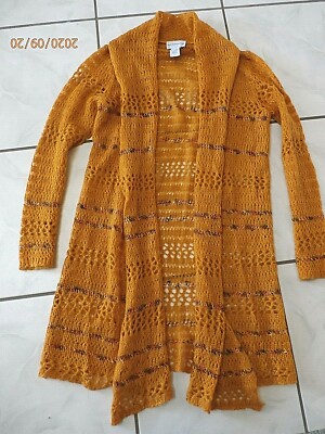 Soft Surroundings PXS Cardigan Sweater Duster Metallic Sparkle Long Mustard D440