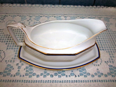 GRÄF & KRIPPNER Selb Bavaria SAUCIERE auf Teller blau goldener Rand  Art Deco