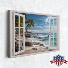 Island Breeze and Ocean Waves View Wall Art, Home Decor Canvas Print Art Poster