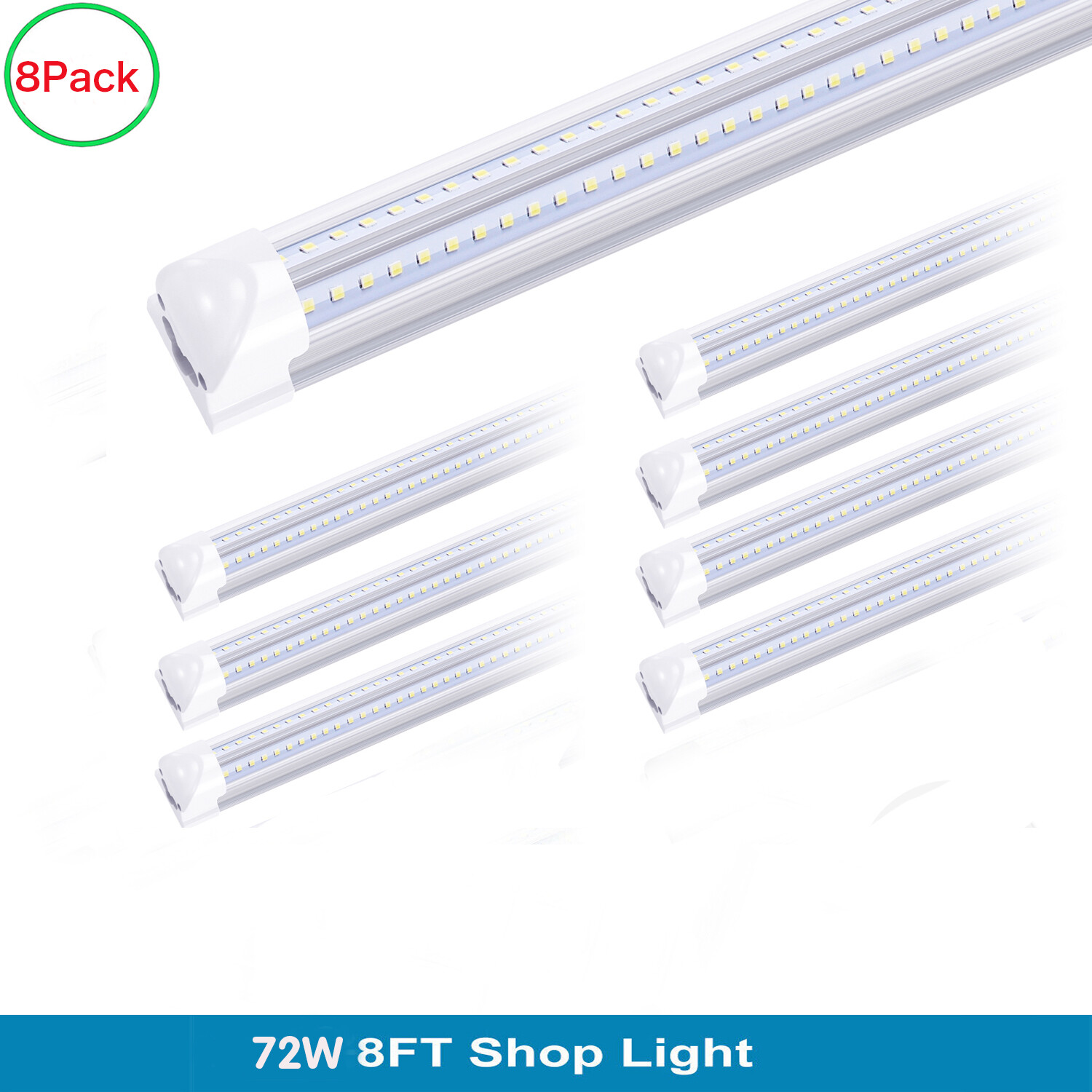 8Pack 8FT Led Tube Light Bulbs 72W T8 Integrated 8 Foot Led Shop Light Warehouse