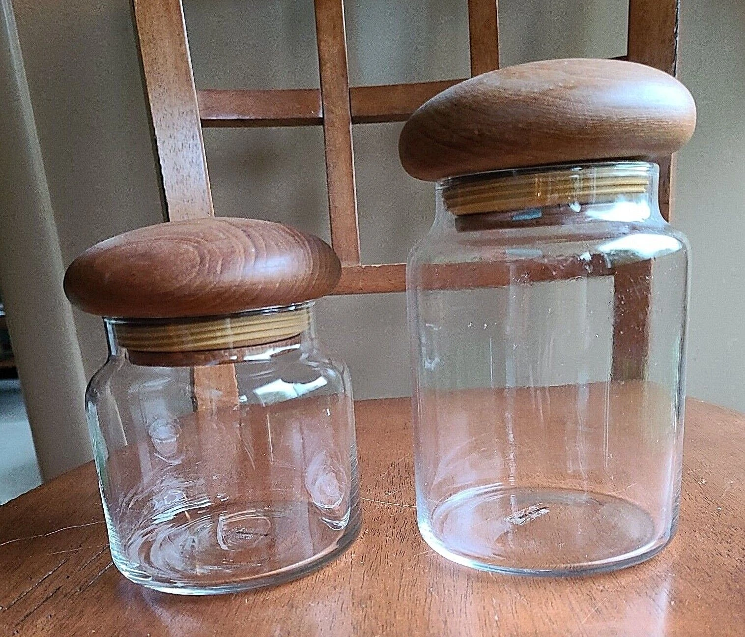 WINSOME Teak Wood Set Of Jar Candy Countertop Canister Container Mushroom Shape