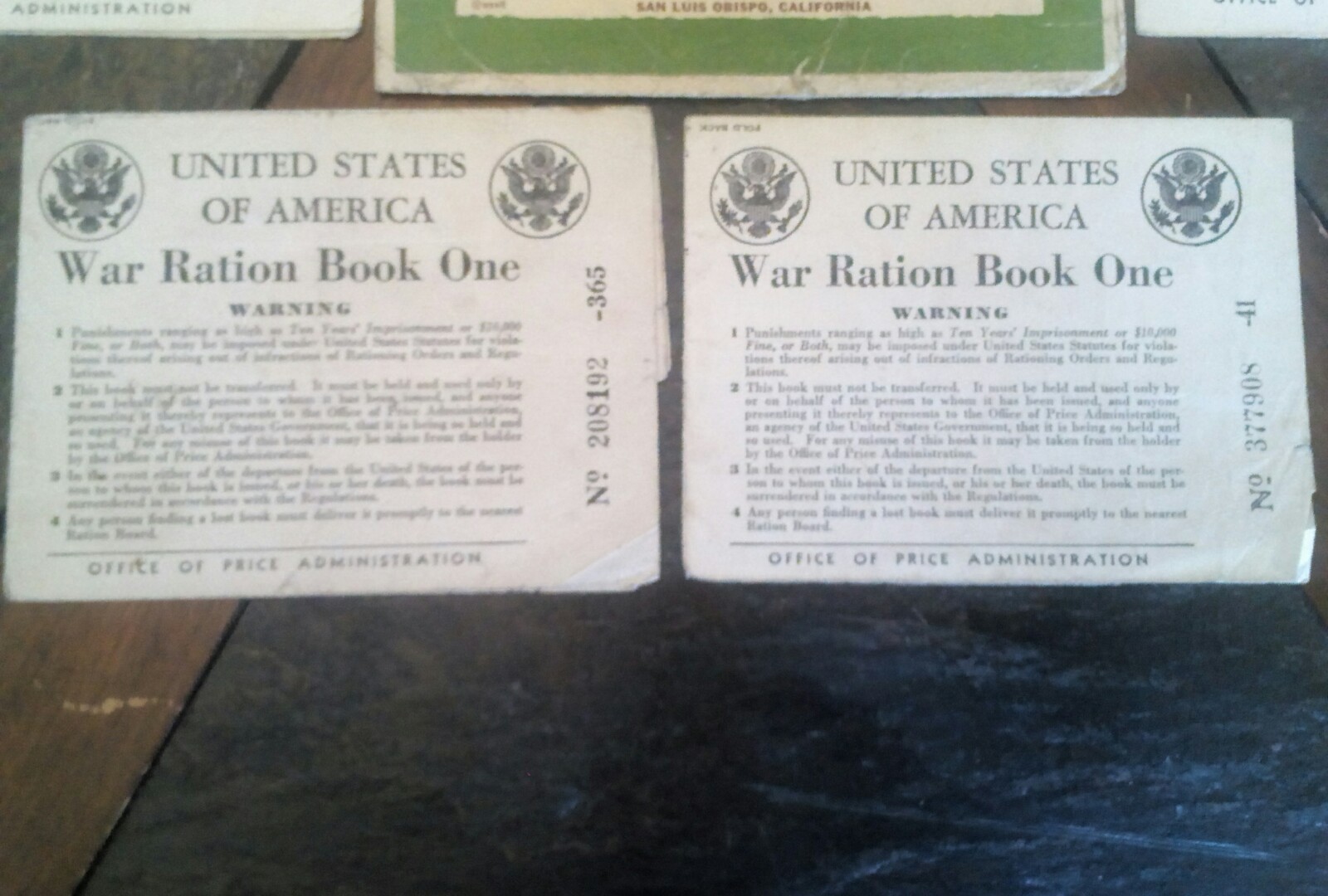 6 War Ration Books 1942, 5 WITH SOME STAMPS WWII & 