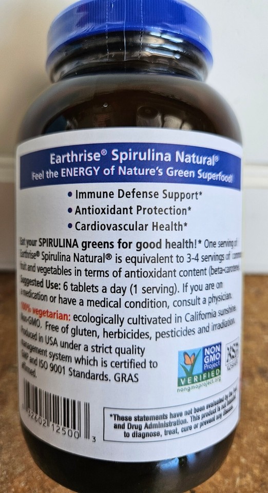EARTHRISE SPIRULINA NATURAL PLANT BASED WHOLE SUPERFOOD 360 TABLETS 500