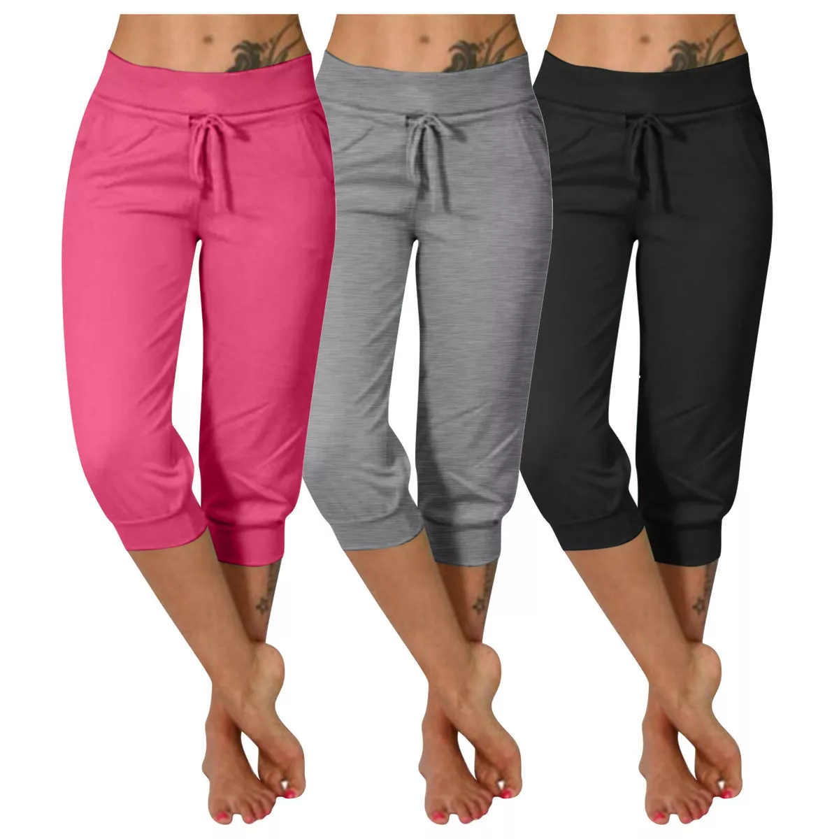 Women Yoga 3/4 Leggings Sweat Pants Joggers Sports Gym Casual Cropped  Trousers