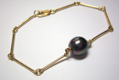 11mm Tahitian Black Pearl 18k Yellow Gold Braclet