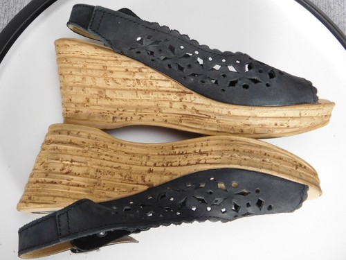 Spring Step 36 EU 5 US Orella Perforated Leather Wedge Open Peep Toe Sandals - Picture 5 of 10