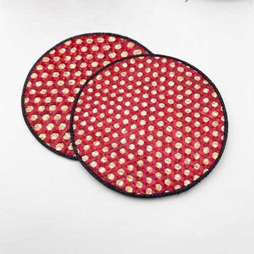 Vintage Woven Raffia Matt Set Multicolor Trivet Set with Container - Ratton - Picture 3 of 8