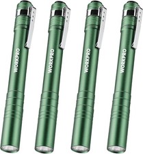 WORKPRO Green LED Pen Light, Aluminum Pen Flashlights 4Pcs With 2AAA Batteries