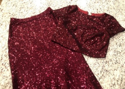 Revelry Two Piece Sequin Dress Red Party Bridesmaid Size XS/2 | eBay