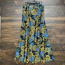 Vintage Vamp Maxi Skirt Elastic Waist Black Boho Mandala Paisley Floral Exotic