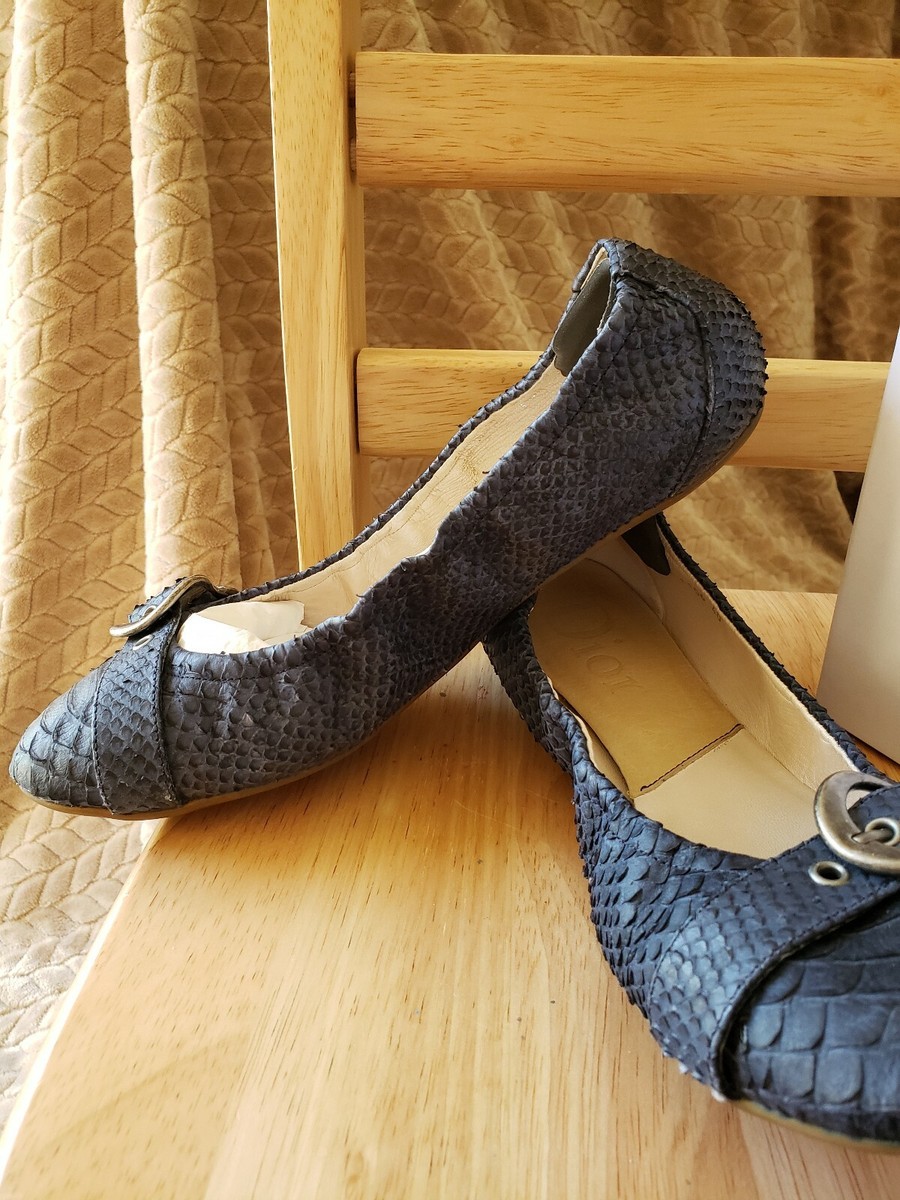 Dior FLATS BLUE STAMPED PYTHON W AGED SILVER BUCKLE SIZE 40