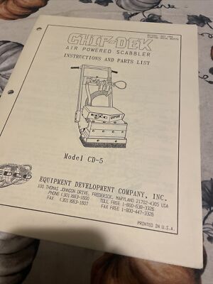 EDCO CD-5 Air Powered Chip Dek Concrete Scabbler Parts Manual Book Catalog Shop