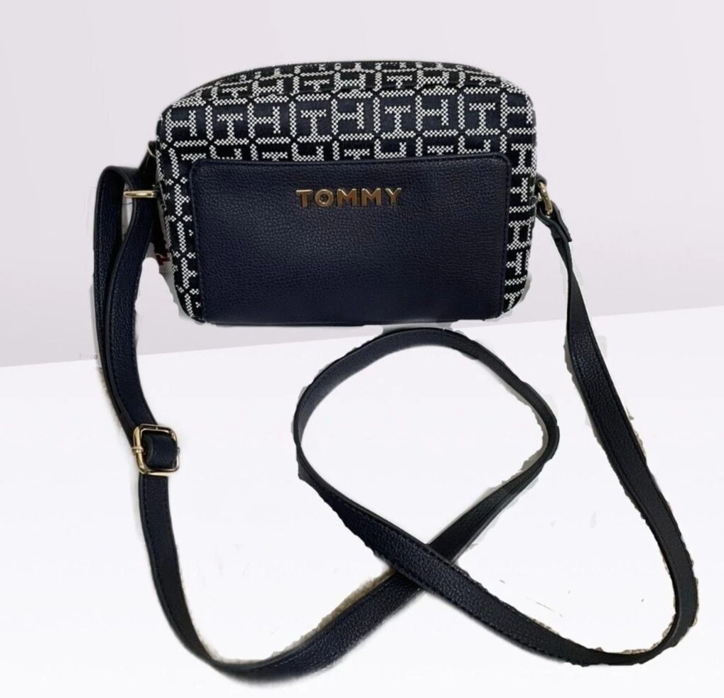 Tommy Hilfiger Camera Crossbody bag In Dark Navy PVC Letters Monogram  Jacquard