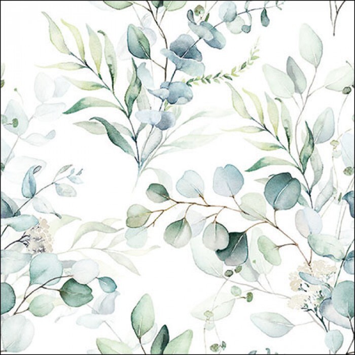 4x Single Napkin/3-Ply/33cm/Decoupage/Flowers/Leaves/Eucalyptus