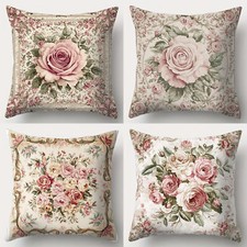 4PCS Rose Pillow Covers - Vintage Floral Cushion Decor for Bedroom  Living Room