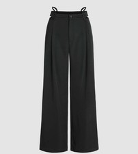 SOLID CUT OUT HIGH WAIST WIDE LEG PANTS