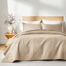 Beige Full Queen Quilt Bedding Set for All Seasons,Lightweight Bedspread Quee...